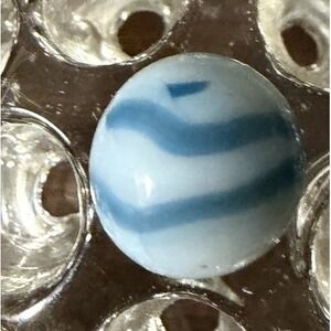 Vintage Akro Agate Type Corkscrew Marble 5/8" Blue White Swirl .60"